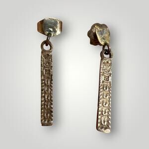 Vintage 925 Sterling Silver Brutalist Modernist Dangle Drop Earrings Textured